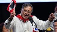Colombian President Gustavo Petro addresses supporters during a rally in Ibague, Colombia, Friday, Oct. 3, 2025.