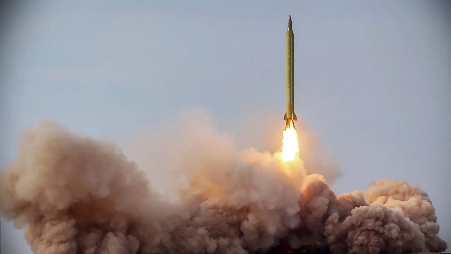 A missile is launched in a drill in Iran