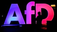 FILE - A man stands in front of the logo at the AfD party headquarters in Berlin, Germany. 23 Feb. 2025.