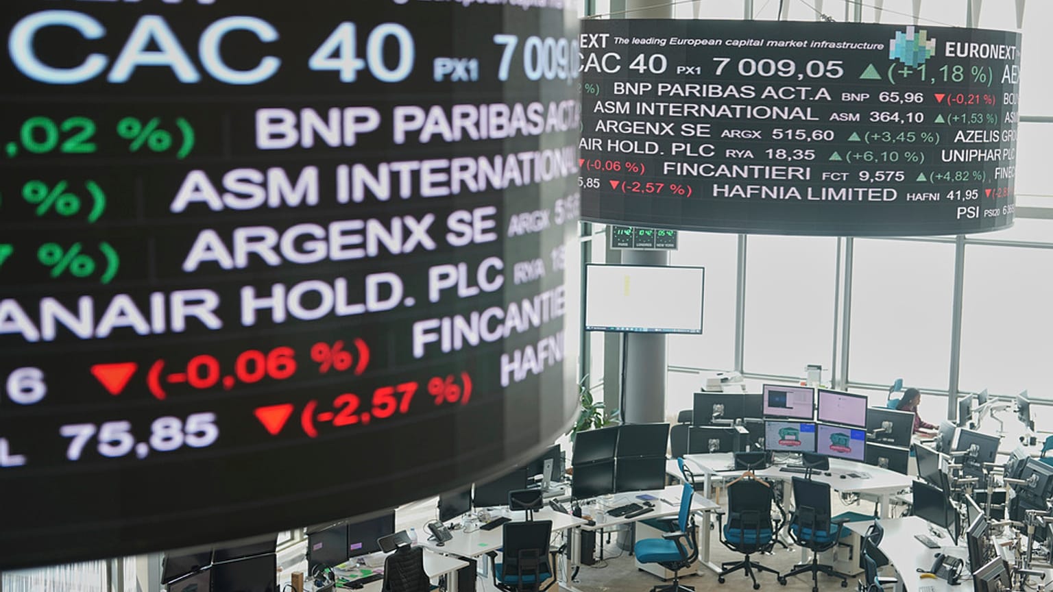 File - View of the market surveillance room of the Euronext France, in the business district of La Defense, outside Paris. 8 April 2025 