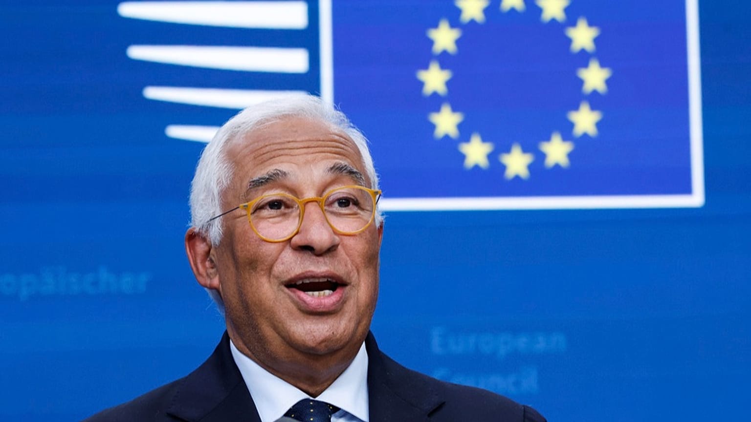 Il presidente del Consiglio europeo Antonio Costa parla durante una conferenza stampa in occasione di un vertice dell'Ue a Bruxelles, 26 giugno 2025