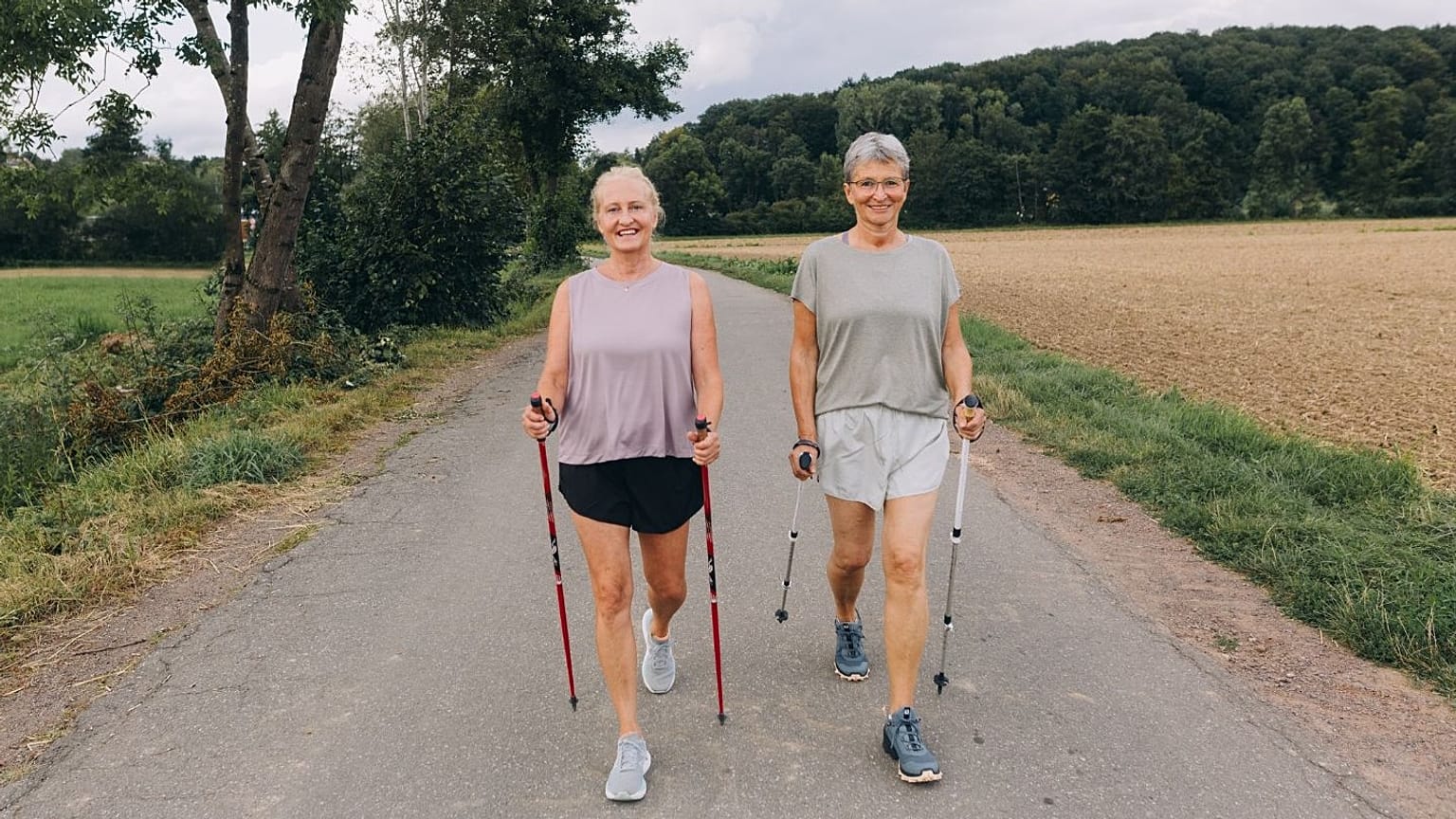 Older women take a walk.