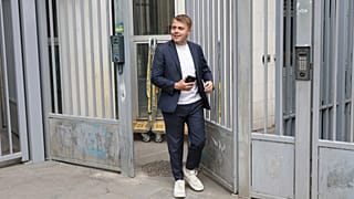 FILE - France Unbowed party member Louis Boyard leaves the party headquarters Monday, 8 July 2024 in Paris, France.