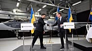 Sweden's Prime Minister Ulf Kristersson and Ukraine’s President Volodymyr Zelenskyy in Linköping, Sweden, Oct. 22, 2025.