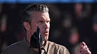 Defense Secretary Pete Hegseth speaks during activities to mark the upcoming Marine Corps' 250th anniversary Saturday, Oct 18, 2025, on Marine Corps Base Camp Pendleton.