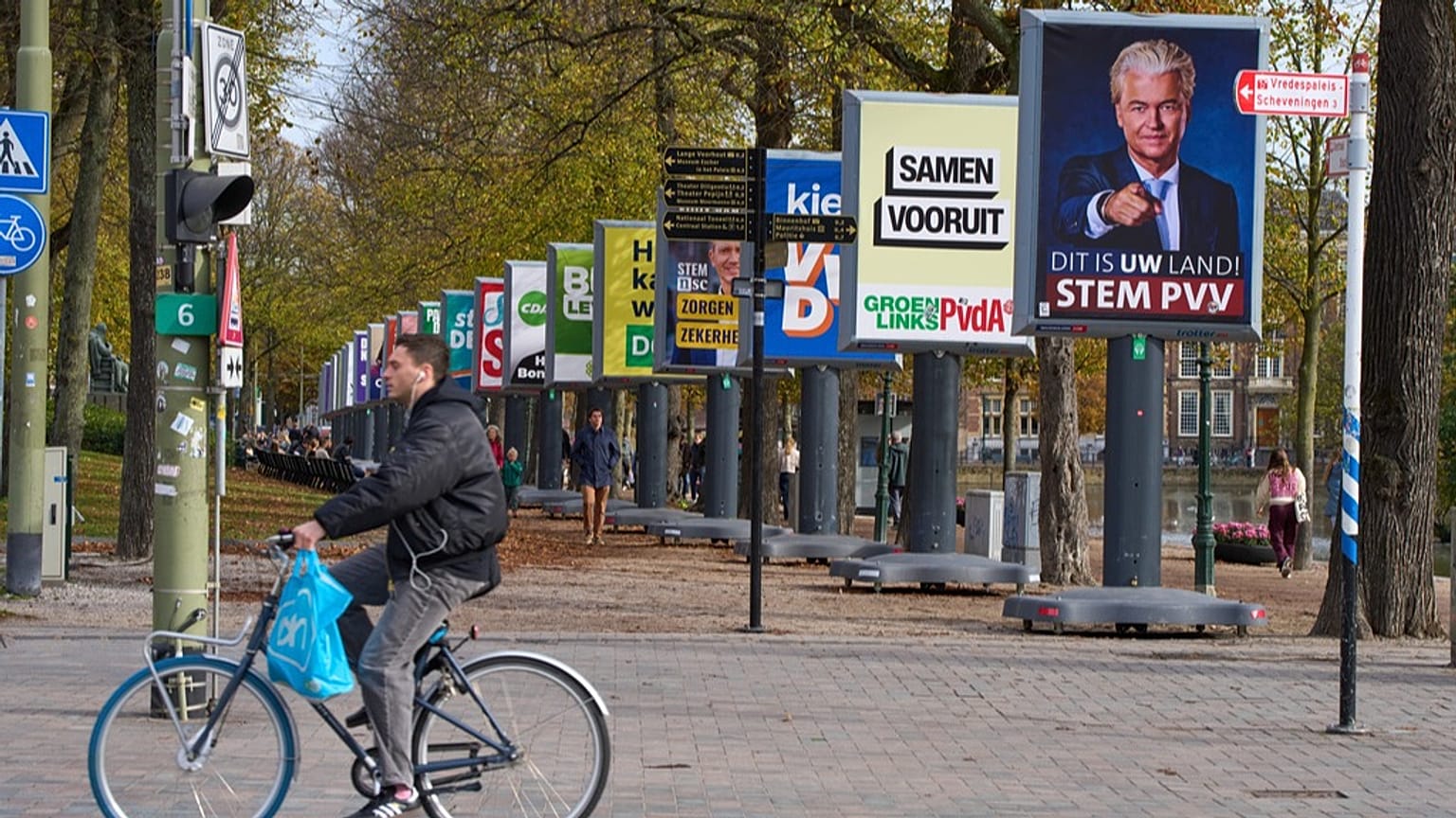 Election billboards of 26 of the 27 political parties participating in the 29 October general election are lined up in The Hague, Netherlands, 22 October 2025.