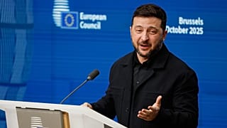 Il presidente ucraino Zelensky al Consiglio europeo a Bruxelles (23 ottobre 2025)