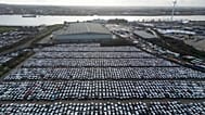 FILE - Cars are parked at Port of Tilbury, England. February 2025. (AP Photo)