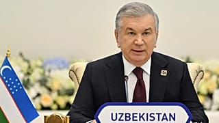 Uzbekistan's President Shavkat Mirziyoyev addresses the first summit between the leaders of the EU and the five countries of Central Asia in Samarkand, 4 April, 2025