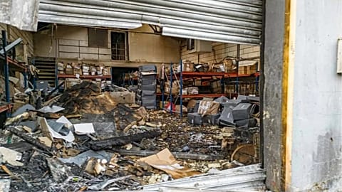 Damage to a warehouse in east London which was storing goods for Ukraine, 9 June, 2025
