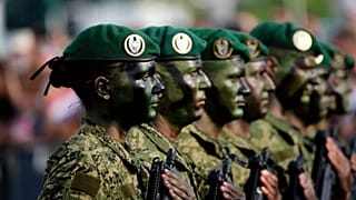 Croatian troops participate in a military parade marking 30 years since a key war victory in Zagreb, 31 July, 2025