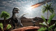 Dinozorların yok oluşuyla sonuçlanan çarpışmayı resmeden bir illüstrasyon.