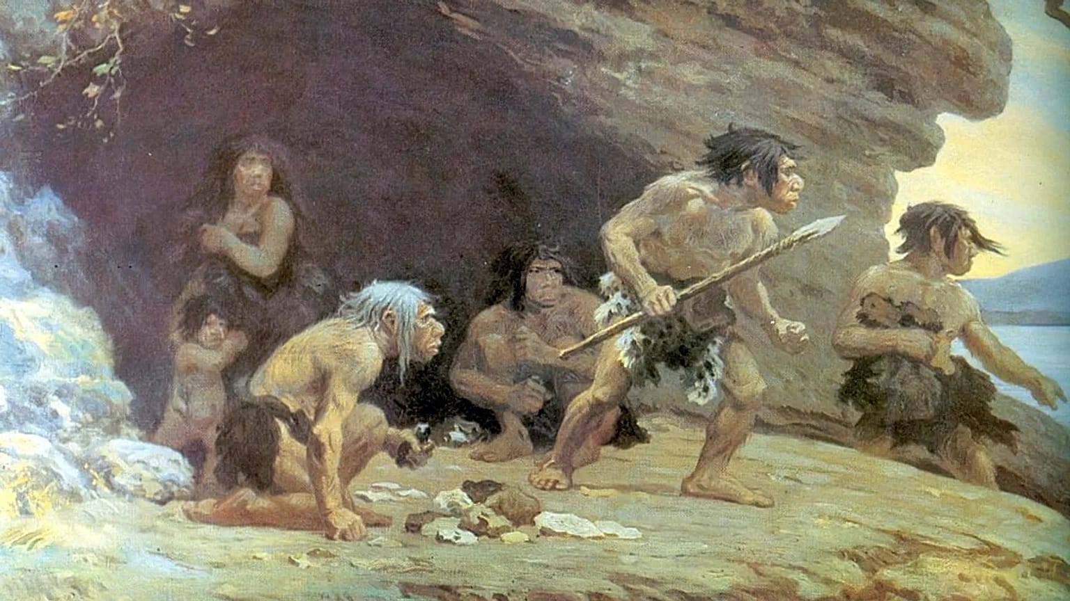 Bir Neandertal ailesinin tasvir edildiği duvar resmi