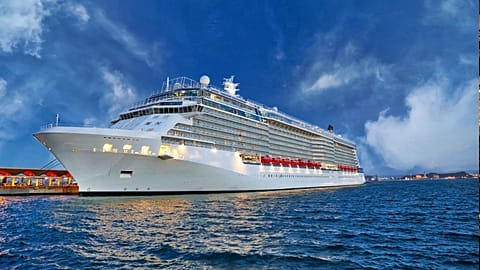 Aerial view of a cruise ship in sail