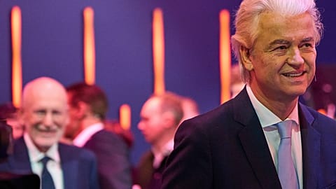 Geert Wilders, lider PVV, podczas debaty telewizyjnej.