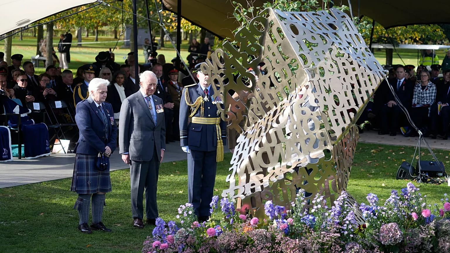 King Charles III stands during a visit to the National Memorial Arboretum in Alrewas, 27 October, 2025