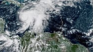 This satellite image provided by NOAA shows Tropical Storm Melissa on Saturday, Oct. 25, 2025