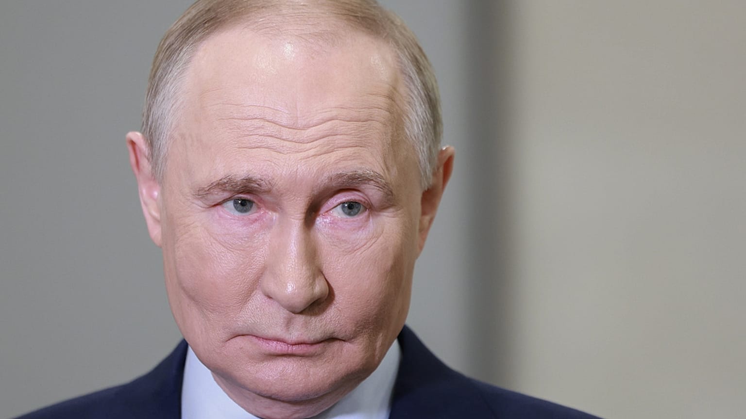Russian President Vladimir Putin speaks with journalists on the sidelines of the Russian Geographical Society congress at the State Kremlin Palace in Moscow. 23 Oct 2025.