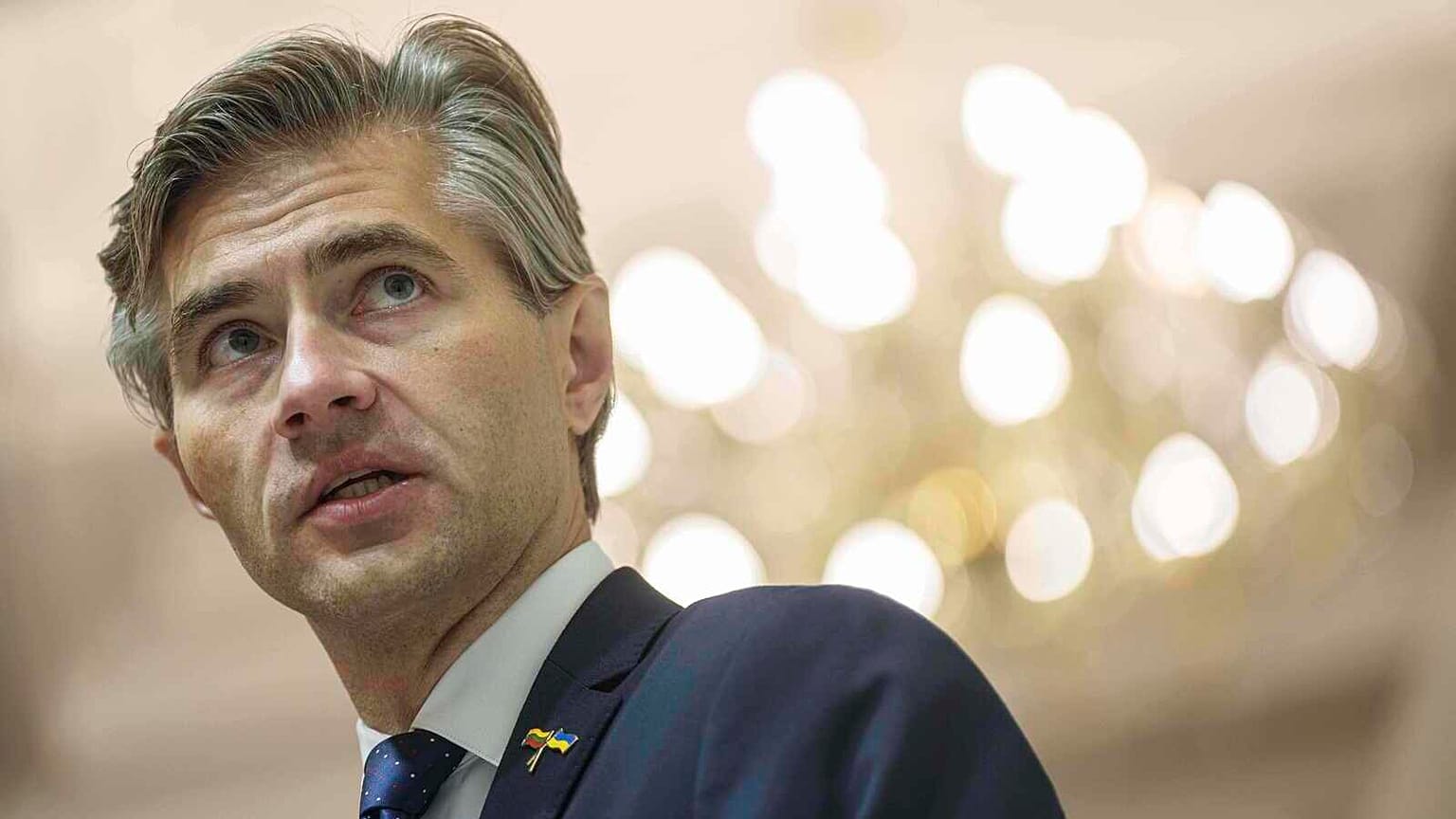 El ministro de Asuntos Exteriores de Lituania, Kestutis Budrys, en una rueda de prensa con el ministro ucraniano Andrii Sybiha, en Kiev, el viernes 19 de septiembre de 2025.