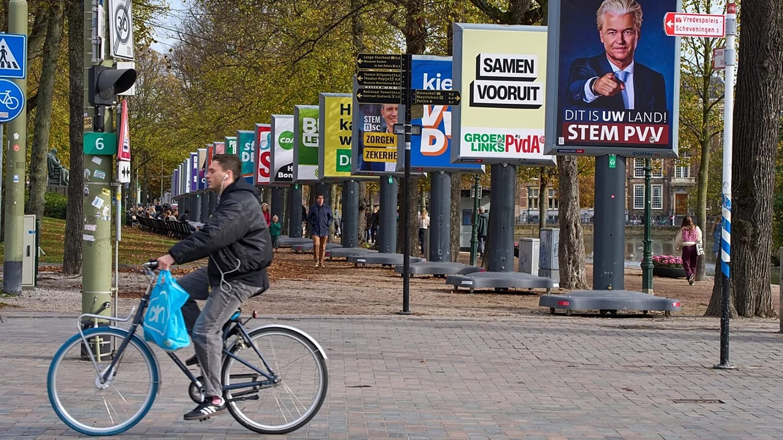 Election billboards of 26 of the 27 political parties participating in the Oct. 29 general elections are lined up in The Hague, 22 October, 2025