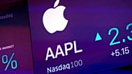File - The symbol for Apple appears on a screen at the Nasdaq MarketSite, in New York. 1 October 2019.