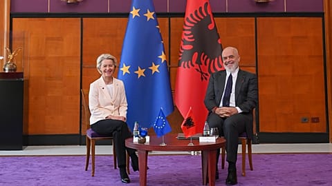 Edi Rama, on the right, and Ursula von der Leyen.