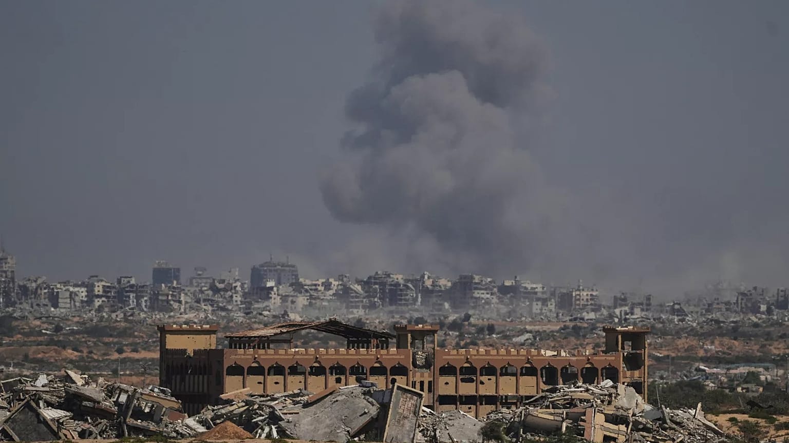 Smoke rises to the sky following an Israeli military strike in the Gaza Strip, 8 October, 2025