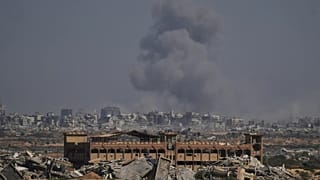 Smoke rises to the sky following an Israeli military strike in the Gaza Strip, 8 October, 2025