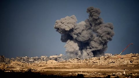 Smoke rises to the sky following an Israeli military strike in the Gaza Strip, 10 October, 2025