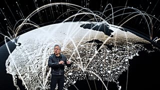 Nvidia CEO Jensen Huang speaks at the Washington Convention Center. 28 Oct. 2025. 