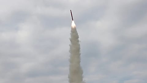 A North Korean government photo shows a missile being launched on 28 October, 2025.