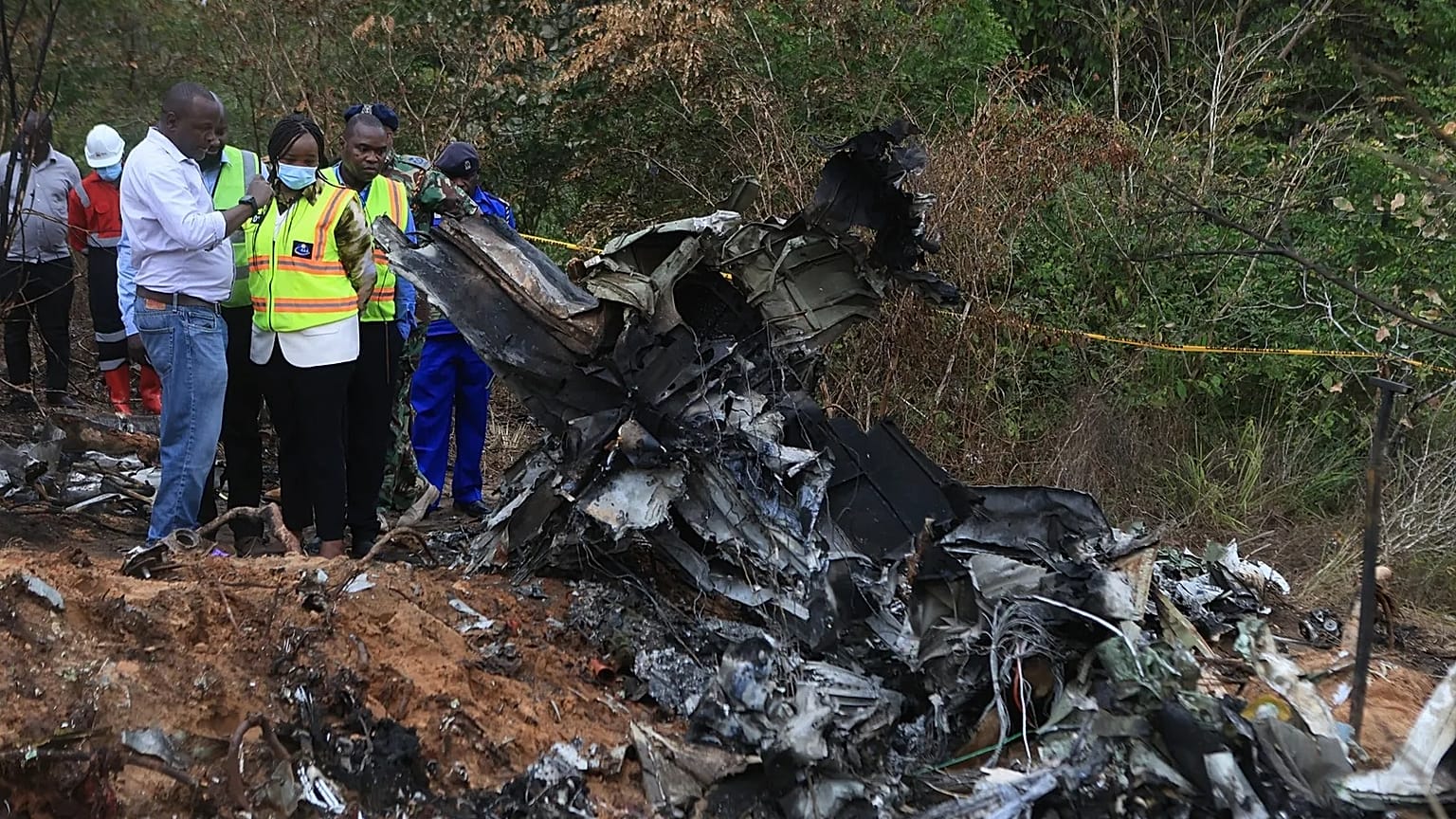 Kenya Principal Secretary State Department for Aviation and Aerospace Development Teresia Mbaika inspects the scene of a plane crash near Diani, 29 October, 2025