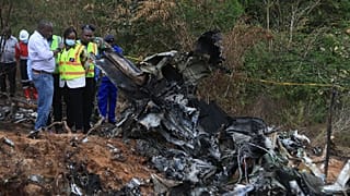 Kenya Principal Secretary State Department for Aviation and Aerospace Development Teresia Mbaika inspects the scene of a plane crash near Diani, 29 October, 2025