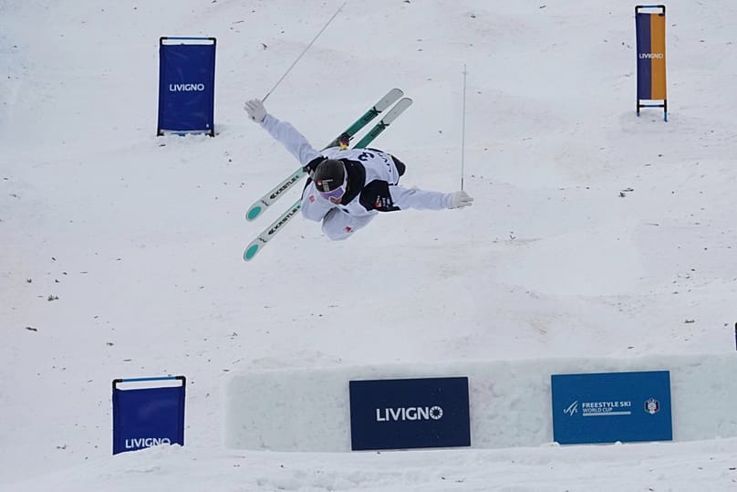 Australia's Charlotte Wilson competes in the women's freestyle skiing dual moguls competition at the World Cup Finals and Olympics Milano-Cortina 2026 test event on 12/03/2025