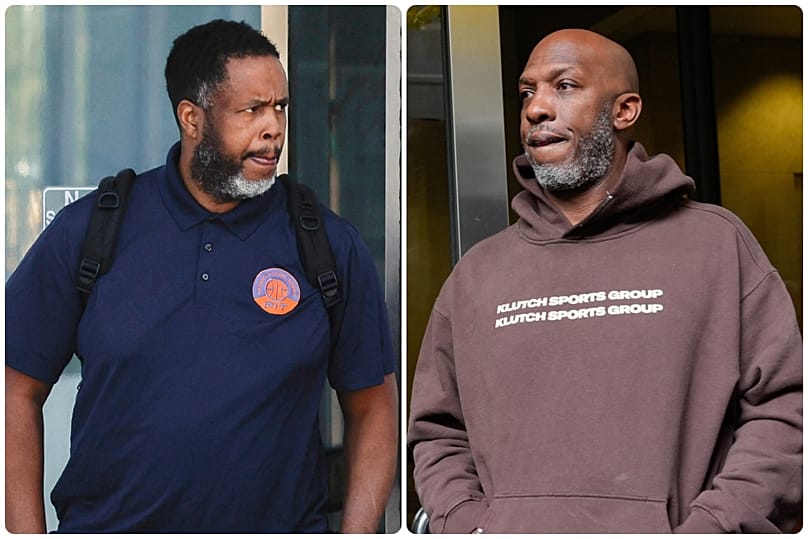 Damon Jones és Chauncey Billups a vád bírósági ismertetése után, 2025. október 23-án