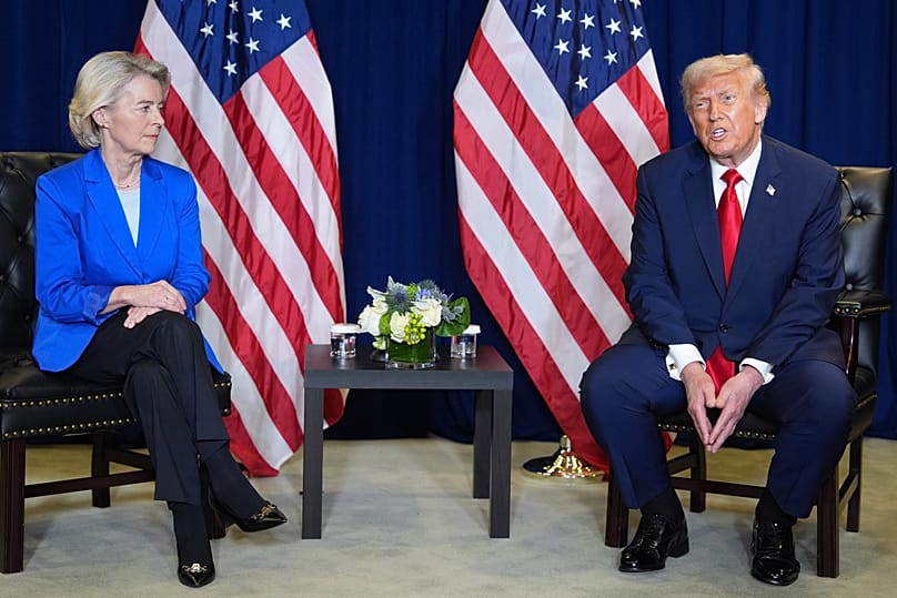 President Donald Trump meets with the President of the European Commission Ursula von der Leyen, during the United Nations General Assembly, Sept. 23, 2025, in New York