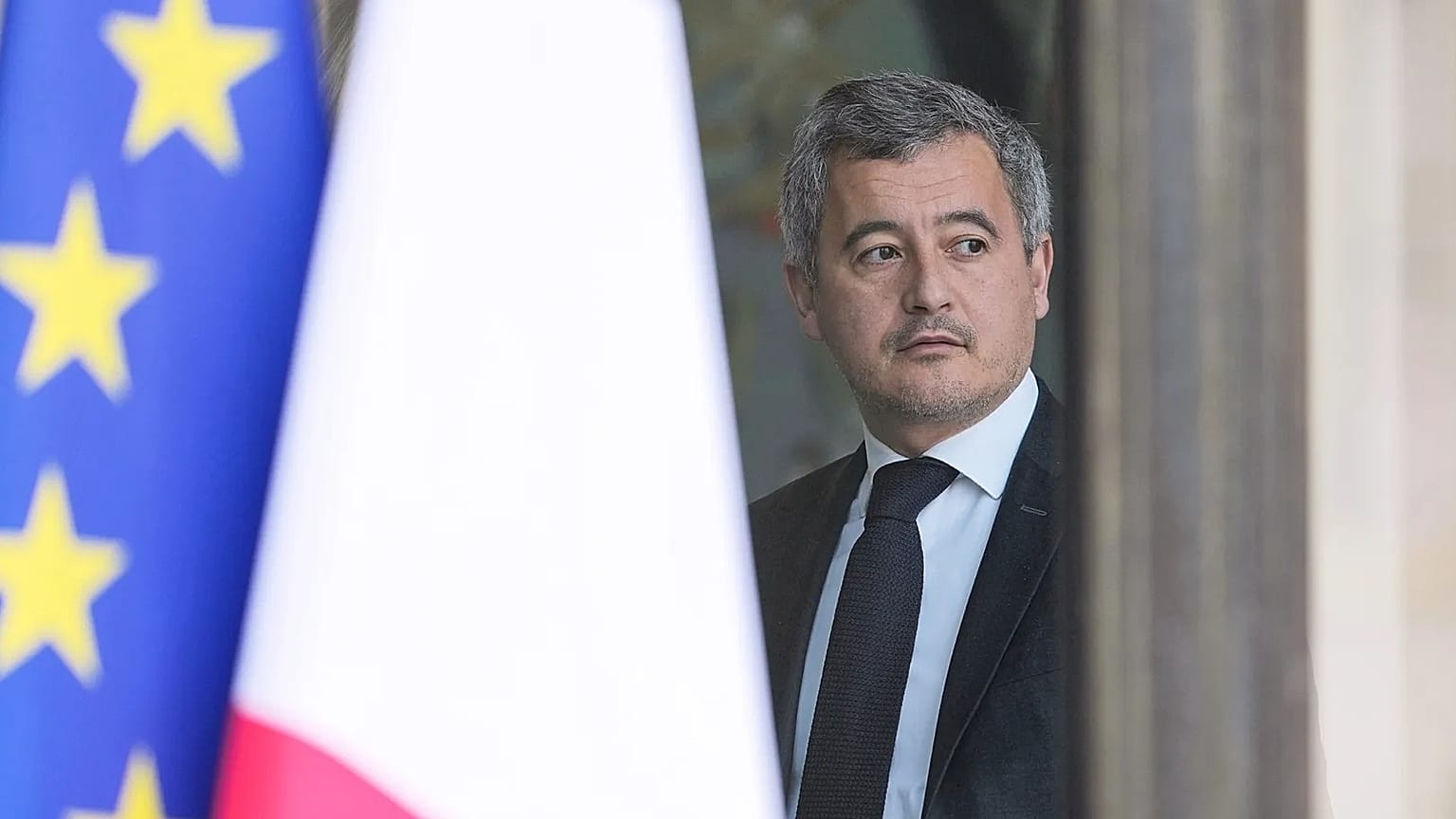 France's Justice minister Gérald Darmanin looks on as he leaves the weekly cabinet meeting in Paris, 19 February, 2025 
