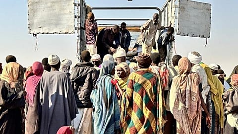 Families from al-Fasher at a displacement camp where they sought refuge from fighting between the army and the RSF, in Tawila, Darfur, Sudan, Friday, October. 31, 2025