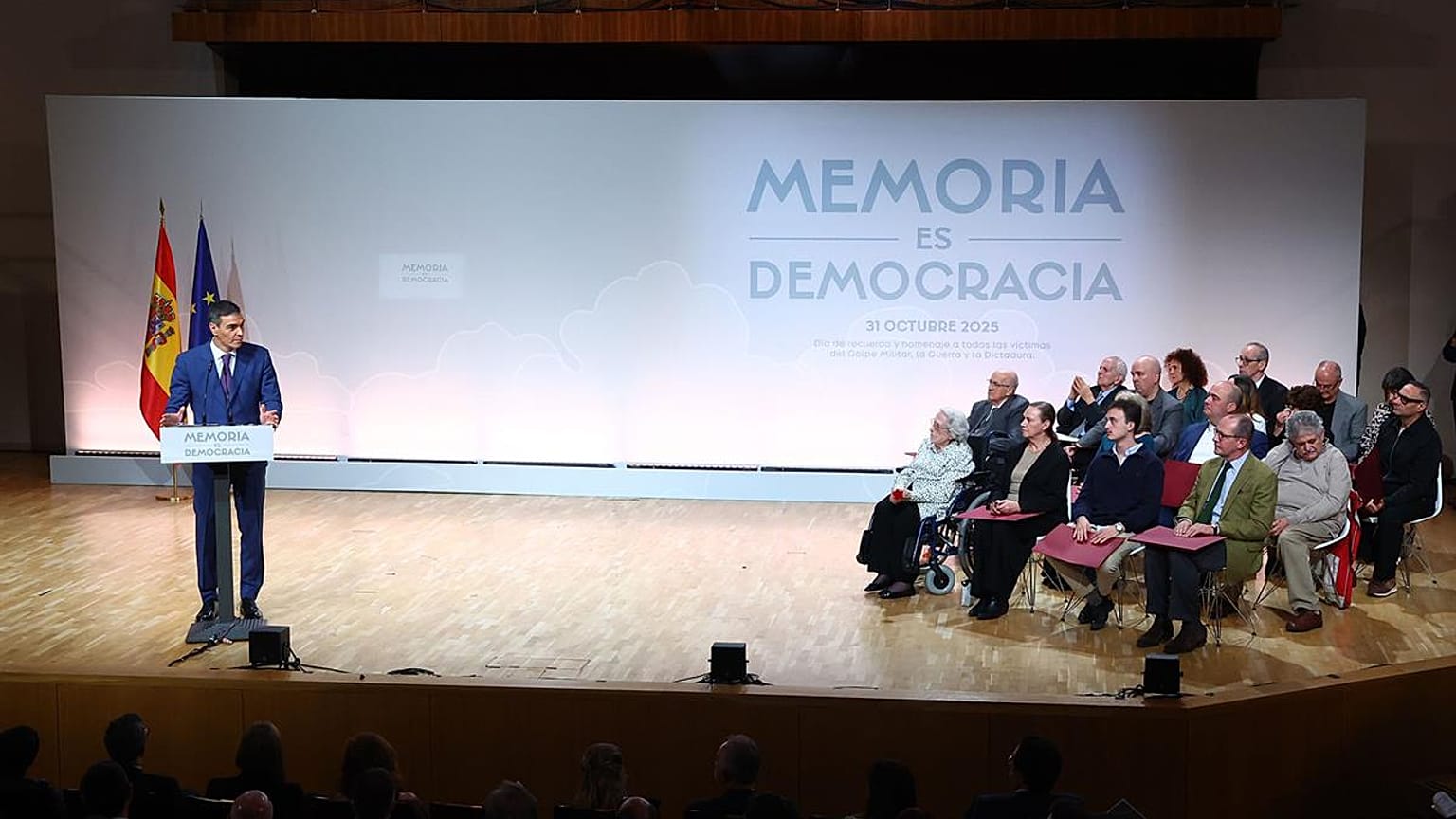 Pedro Sánchez durante o evento "Memória é Democracia".