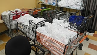 Emergency groceries are stockpiled at The Jewish Federation of Greater Philadelphia's Mitzvah Food Program in Philadelphia
