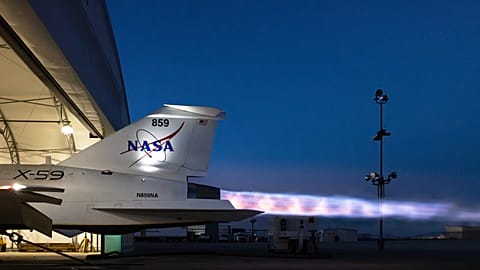 This photo provided by Lockheed Martin shows the X-59 jet plane, which was built by NASA and Lockheed Martin and can move faster than the speed of sound,