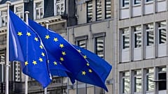 EU-Flaggen wehen im Wind vor einem EU-Gipfel in Brüssel, Donnerstag, 27. Juni 2024