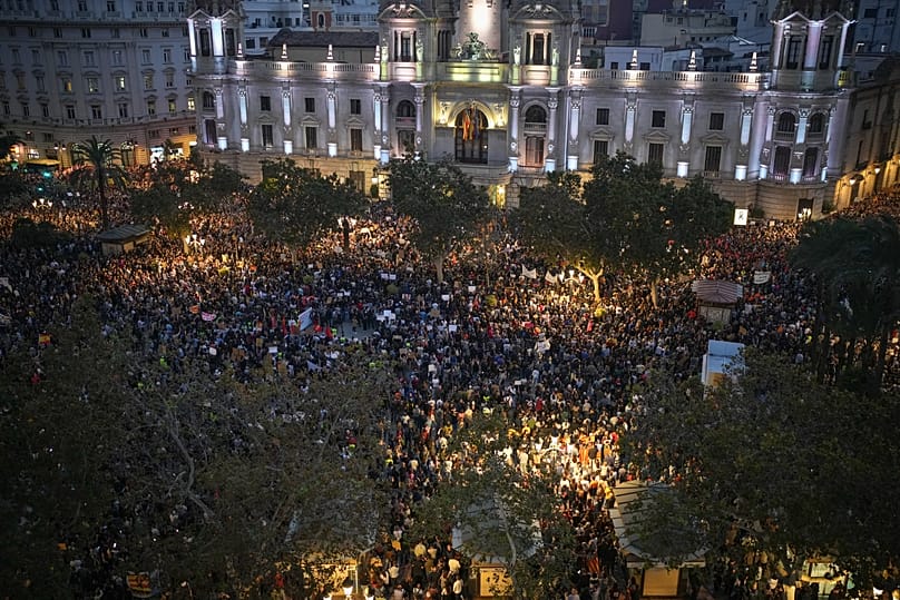 Thousands of demonstrators gather for a protest denouncing the regional government of Carlos Mazón in Valencia, 9 November, 2024