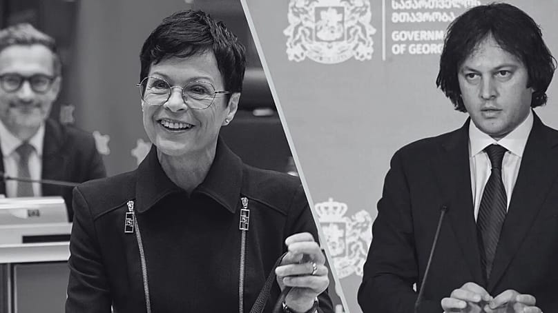 Marta Kos and  Irakli Kobakhidze.