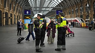 Police officers patrol King's Cross train station in London, 3 November, 2025