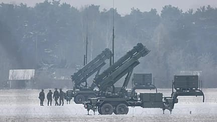 Patriot missile launchers acquired from the US last year are seen deployed in Warsaw, 6 February, 2023