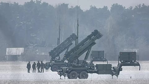 Patriot missile launchers acquired from the US last year are seen deployed in Warsaw, 6 February, 2023