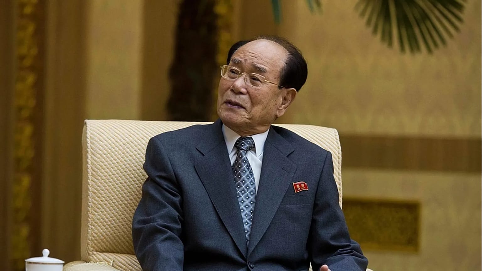 FILE - Kim Yong Nam, head of the Presidium of the Supreme People's Assembly of North Korea, speaks with the Associated Press at the Mansudae Assembly Hall in Pyongyang, North 