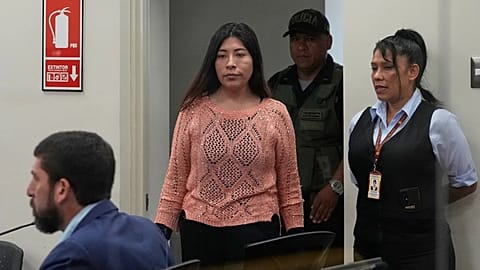 Peruvian former Prime Minister Betssy Chavez arrives for her trial on charges of rebellion and conspiracy against the state at a police base on the outskirts of Lima, Peru