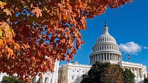 The Capitol is seen on day 34 of the government shutdown, in Washington, Monday, Nov. 3, 2025. (AP Photo/J. Scott Applewhite)